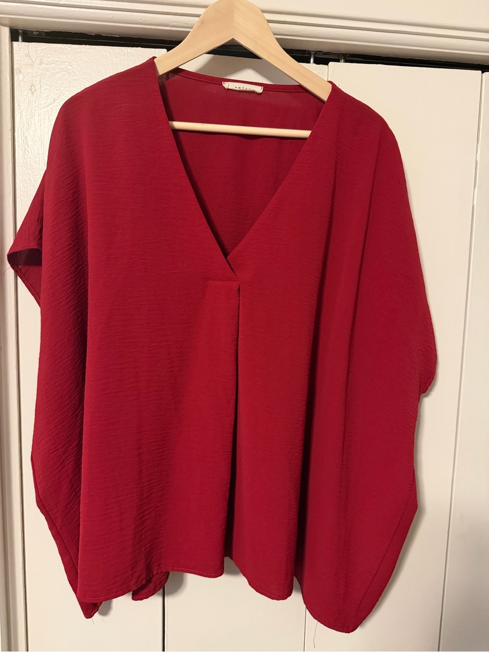 Red V-Neck Women's Blouse - Classic Draped Top fits like 2X